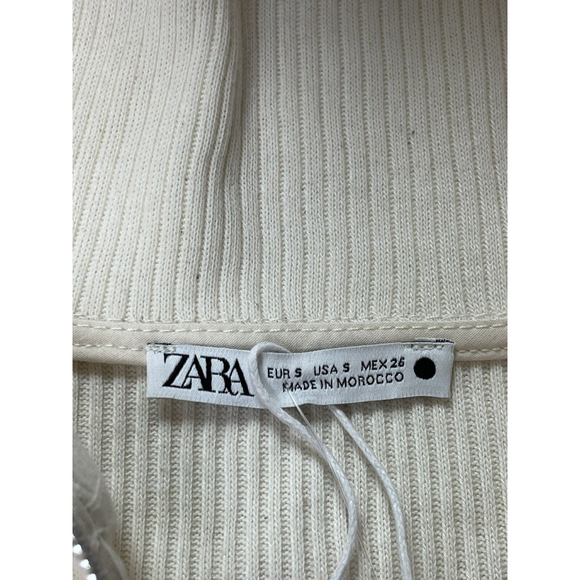 Zara mini t-shirt dress high collar rib knit ivory cream new casual Sz S - Picture 8 of 12